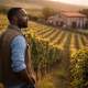 A vineyard leader observing the landscape and winery ahead, reflecting leadership grounded in experience, continuity, and the long-term perspective shaped by working across cultures and generations.